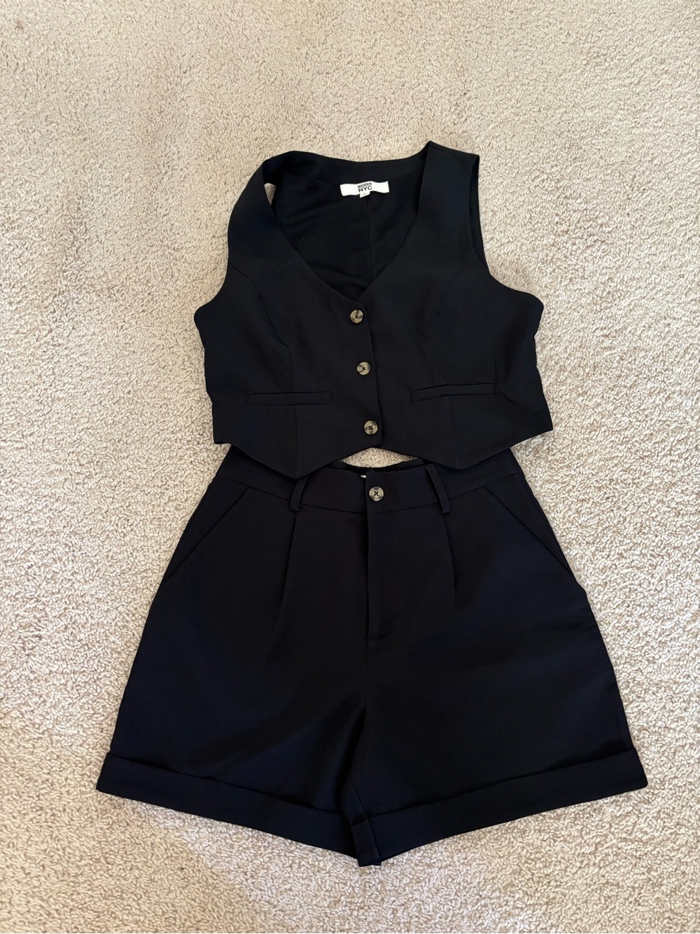 NWOT Black Tailored Vest & High-Waist Shorts Set